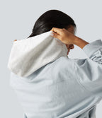 Hooded Long Sleeve Open Front Casual Jacket with Pockets — Skywriting — view 5
