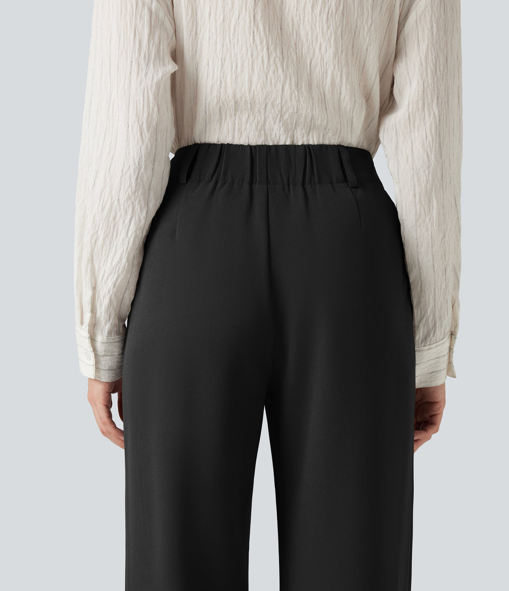 High Waisted Wide Leg Work Trousers with Pockets — Black — view 4