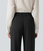 High Waisted Wide Leg Work Trousers with Pockets — Black — view 4