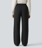 High Waisted Wide Leg Work Trousers with Pockets — Black — view 2