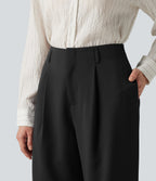High Waisted Wide Leg Work Trousers with Pockets — Black — view 5
