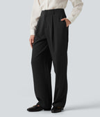 High Waisted Wide Leg Work Trousers with Pockets — Black — view 3