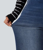 Mid Rise Wide Leg Washed Casual Jeans with Pockets — Estate Blue Denim — view 6