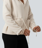Hooded Drawstring Long Sleeve Casual Sherpa Jacket with Pockets — Parchment White — view 5