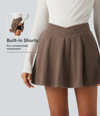 High Waisted Crossover 2-in-1 Corduroy Mini Casual Skirt with Pockets — Acorn — view 1