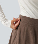 High Waisted Crossover 2-in-1 Corduroy Mini Casual Skirt with Pockets — Acorn — view 7