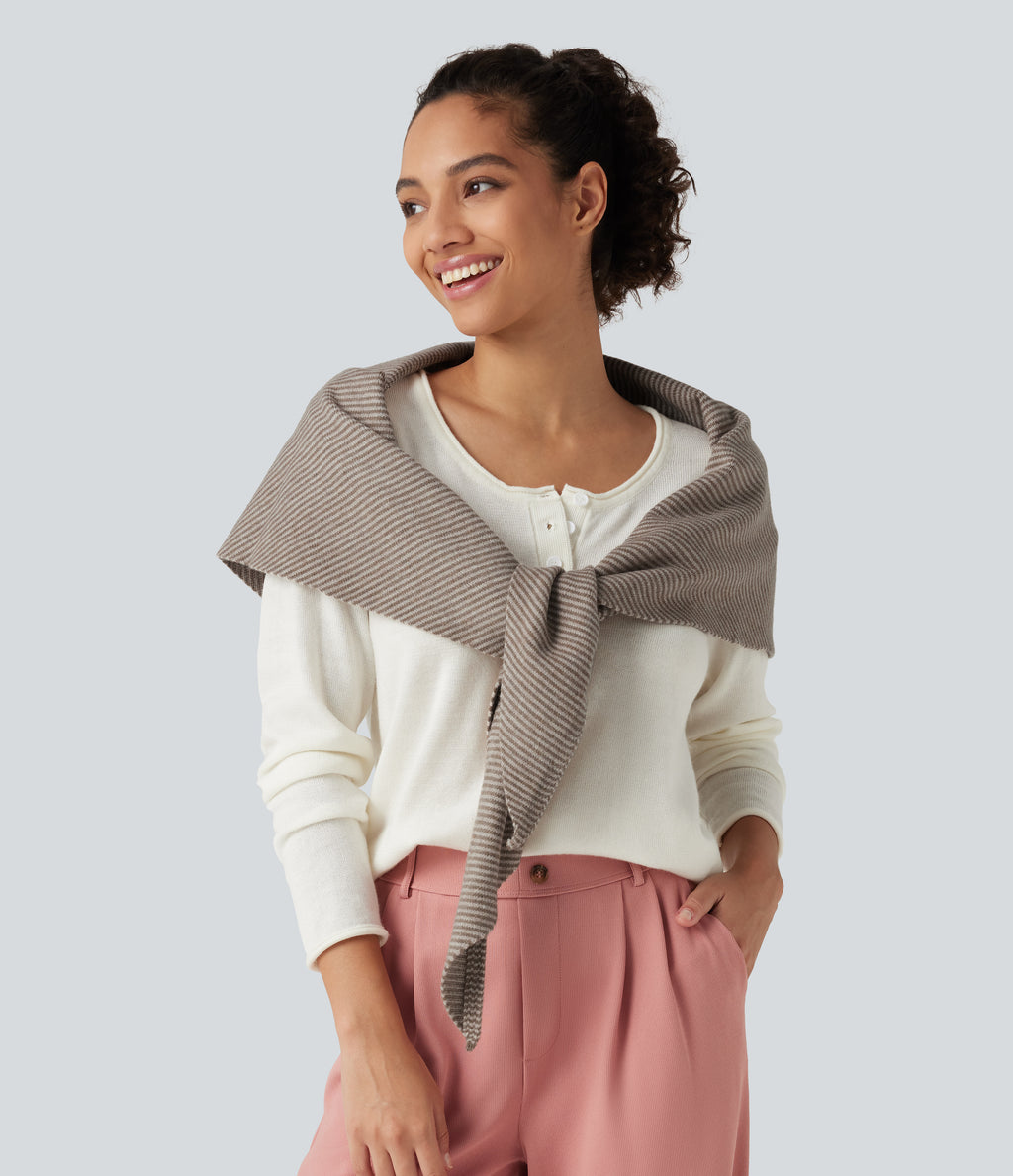 Stripe Sweater Knit Casual Scarf — Vintage Khaki — view 2