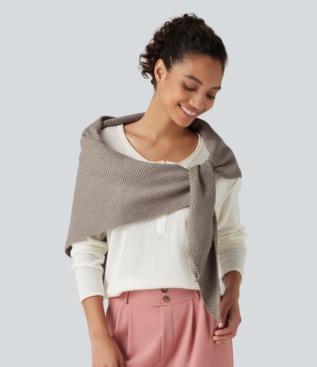 Stripe Sweater Knit Casual Scarf — Vintage Khaki — view 3