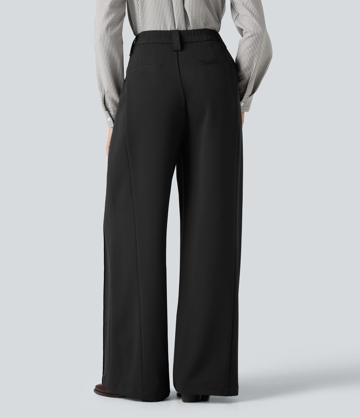 High Waisted Wide Leg Work Trousers with Pockets — Black — view 2