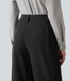 High Waisted Wide Leg Work Trousers with Pockets — Black — view 5