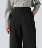 High Waisted Wide Leg Work Trousers with Pockets — Black — view 4