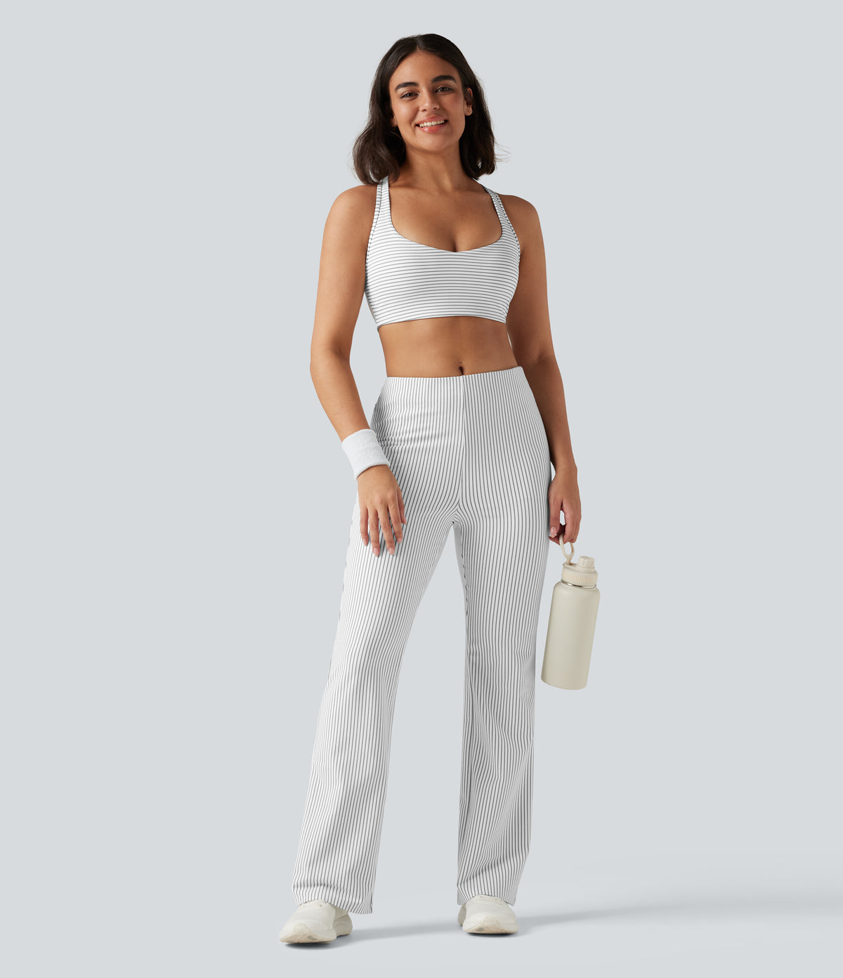 Mid Rise Stripe Bootcut Yoga Leggings with Pockets — Zebra Ripple — view 7