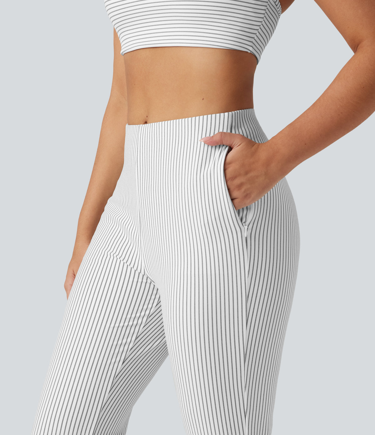 Mid Rise Stripe Bootcut Yoga Leggings with Pockets — Zebra Ripple — view 4