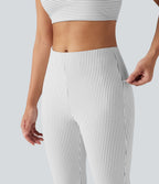 Mid Rise Stripe Bootcut Yoga Leggings with Pockets — Zebra Ripple — view 5