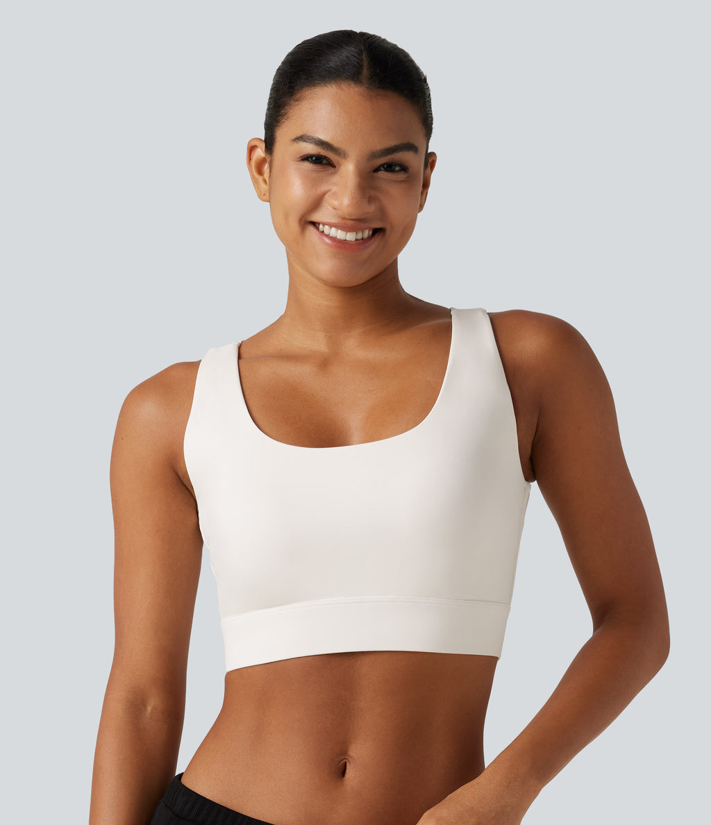 Medium Support Backless Adjustable Buckle Built-in Bra Training Sports Bra DD-F Cups — White — view 4