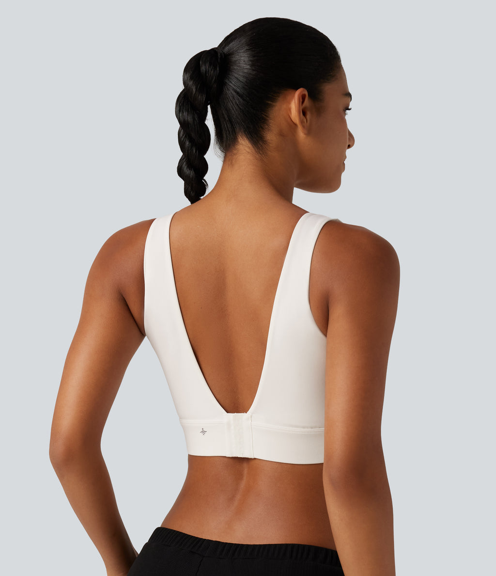 Medium Support Backless Adjustable Buckle Built-in Bra Training Sports Bra DD-F Cups — White — view 2
