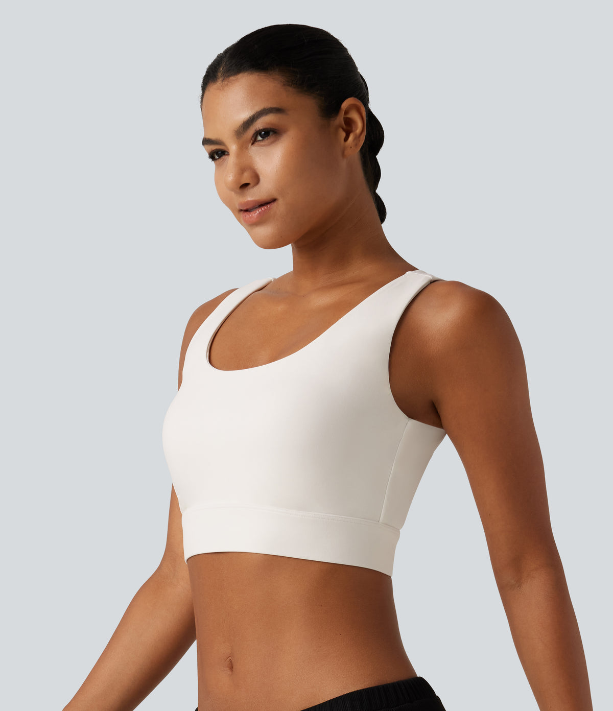 Medium Support Backless Adjustable Buckle Built-in Bra Training Sports Bra DD-F Cups — White — view 3