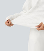 Round Neck Long Sleeve Waffle Casual Jumper — Jasmine White — view 6