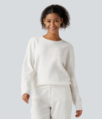 Round Neck Long Sleeve Waffle Casual Jumper — Jasmine White — view 4