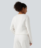 Round Neck Long Sleeve Waffle Casual Jumper — Jasmine White — view 2