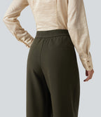 High Waisted Wide Leg Work Trousers with Pockets — Forest Night — view 5