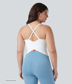 Plus Size Scoop Neck Crisscross Back Crossover Hem Yoga Cami Top — White — view 4