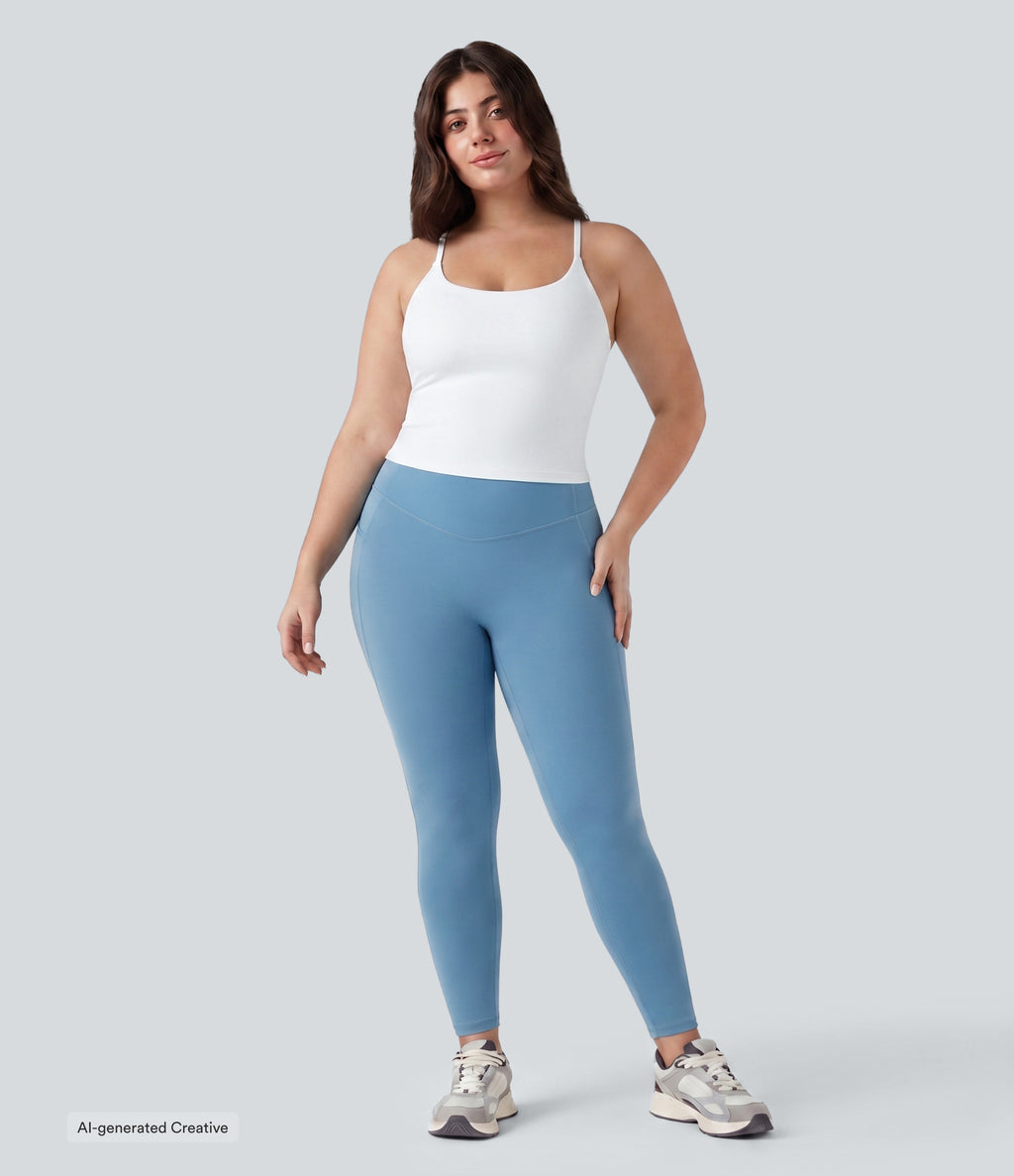 Plus Size Scoop Neck Crisscross Back Crossover Hem Yoga Cami Top — White — view 5