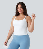 Plus Size Scoop Neck Crisscross Back Crossover Hem Yoga Cami Top — White — view 3