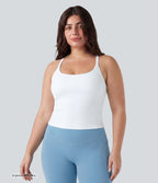 Plus Size Scoop Neck Crisscross Back Crossover Hem Yoga Cami Top — White — view 2