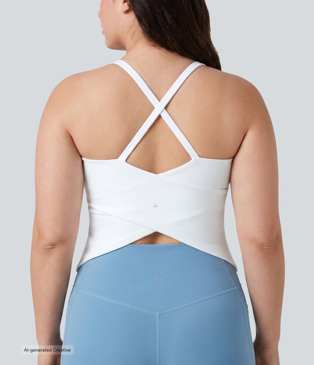 Plus Size Scoop Neck Crisscross Back Crossover Hem Yoga Cami Top — White — view 1