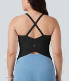 Plus Size Scoop Neck Crisscross Back Crossover Hem Yoga Cami Top — Black — view 6