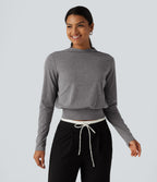 Mock Neck Long Sleeve Boxy Casual Top — Darl Gray Floral Yarn — view 4