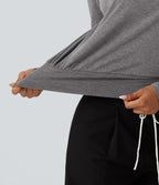 Mock Neck Long Sleeve Boxy Casual Top — Darl Gray Floral Yarn — view 5