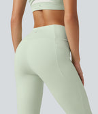High Waisted Crossover Plain Bootcut Casual Leggings with Pockets-UPF50+ — Dusty Aqua — view 4