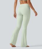 High Waisted Crossover Plain Bootcut Casual Leggings with Pockets-UPF50+ — Dusty Aqua — view 2