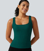 Ribbed Knit Square Neck Casual Tank Top — Crisp Pine — view 6