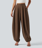 High Waisted Balloon Casual Trousers with Pockets — Partridge — view 4