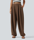 High Waisted Balloon Casual Trousers with Pockets — Partridge — view 1