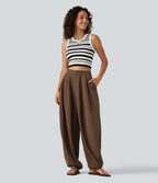 High Waisted Balloon Casual Trousers with Pockets — Partridge — view 8