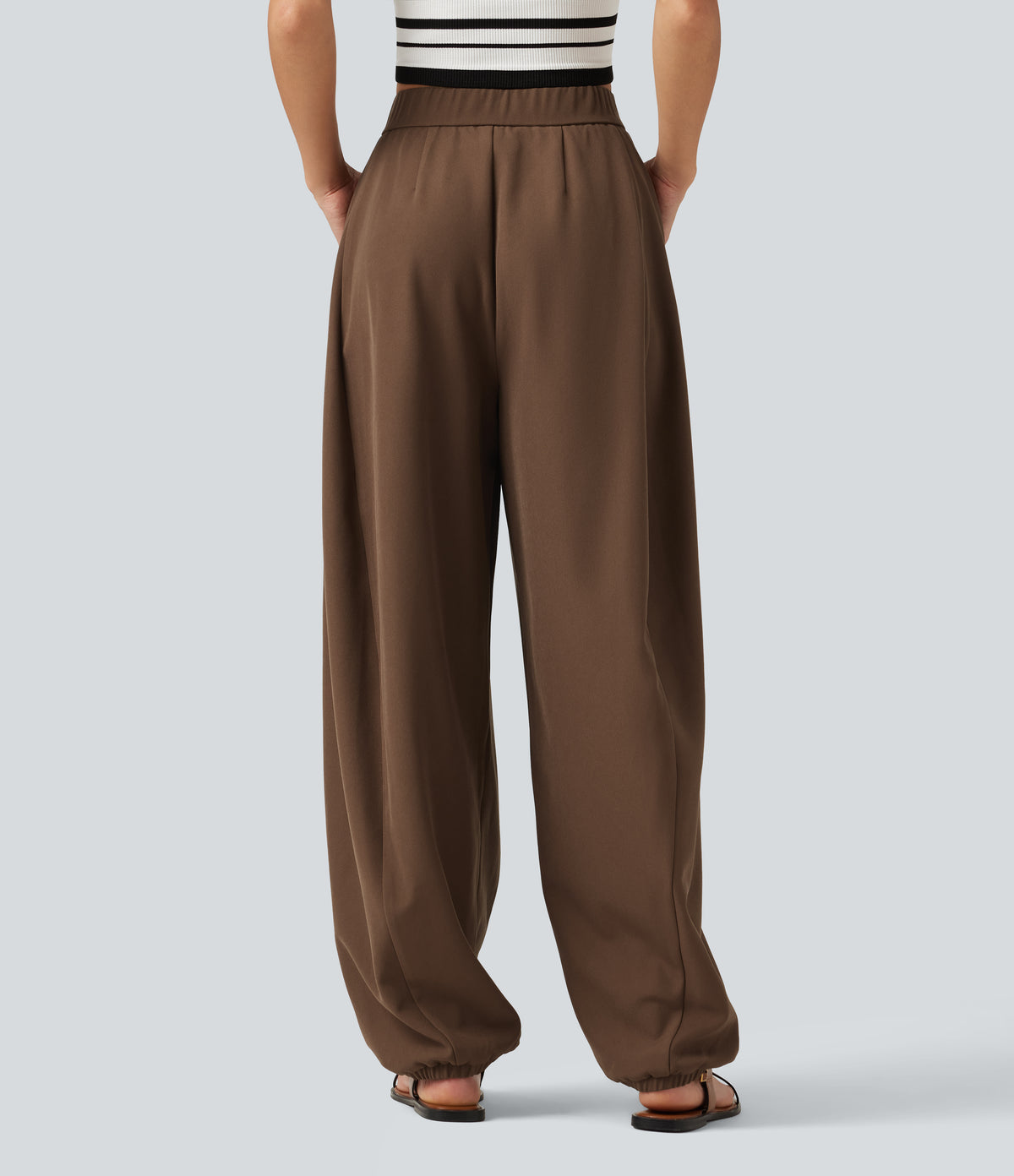 High Waisted Balloon Casual Trousers with Pockets — Partridge — view 2