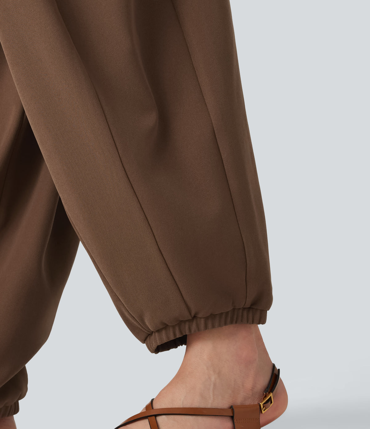 High Waisted Balloon Casual Trousers with Pockets — Partridge — view 7
