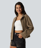Long Sleeve Corduroy Casual Shirt Jacket with Pockets — Sepia Tint — view 3