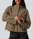 Long Sleeve Corduroy Casual Shirt Jacket with Pockets — Sepia Tint — view 6