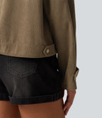 Long Sleeve Corduroy Casual Shirt Jacket with Pockets — Sepia Tint — view 7