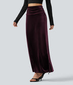 High Waisted Tummy Control Ruched Velvet Maxi Mermaid Skirt — Dusky purple — view 3