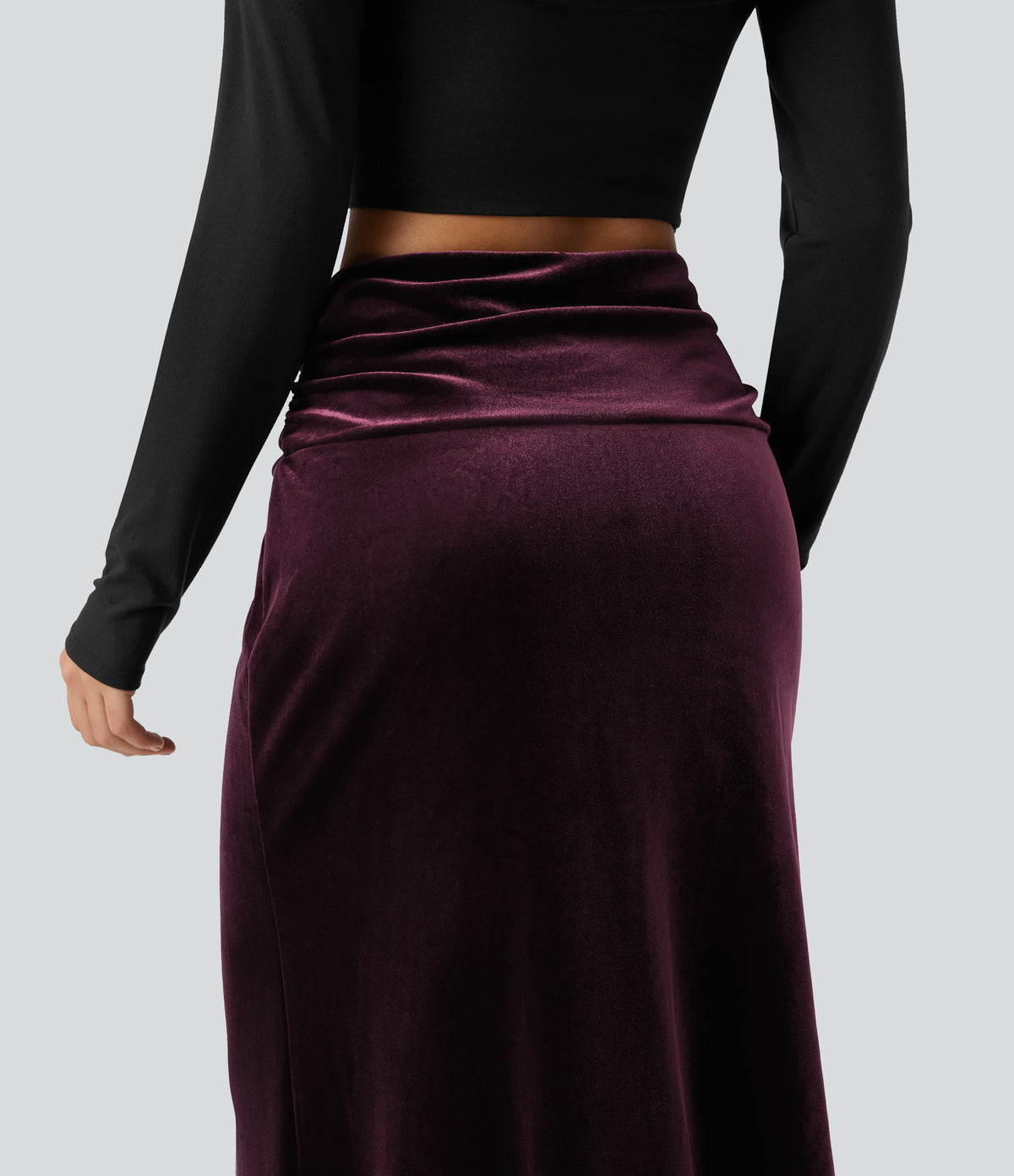 High Waisted Tummy Control Ruched Velvet Maxi Mermaid Skirt — Dusky purple — view 5