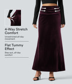 High Waisted Tummy Control Ruched Velvet Maxi Mermaid Skirt — Dusky purple — view 1