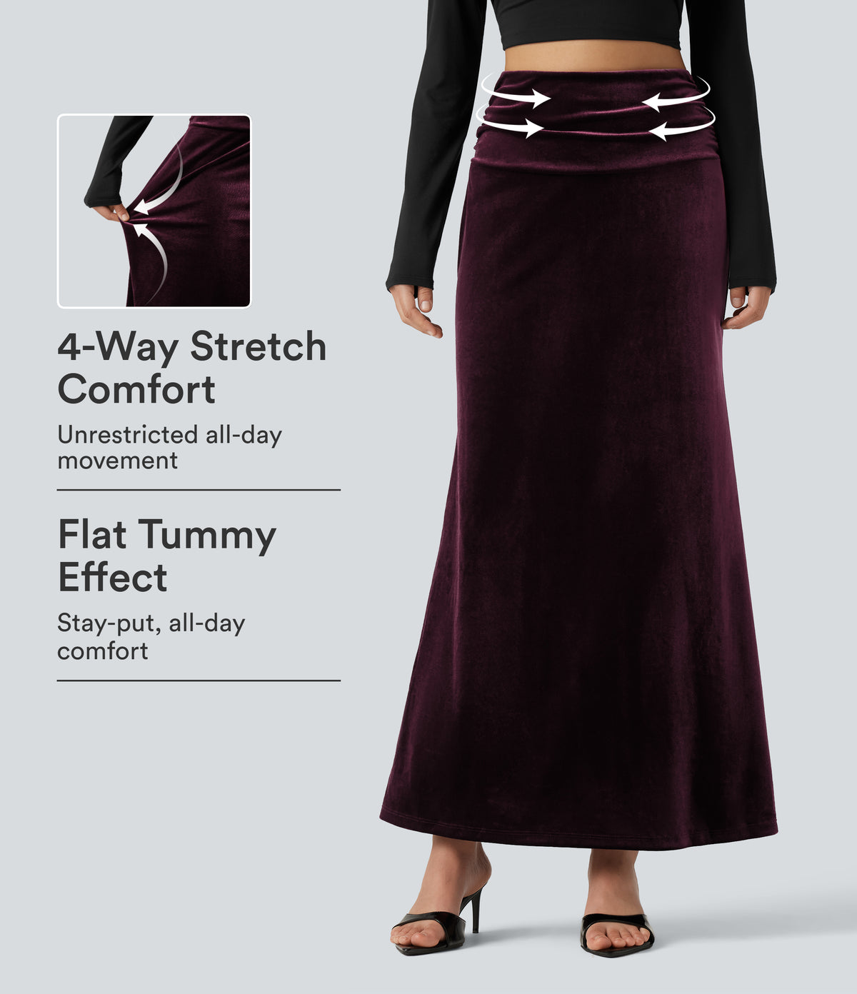 High Waisted Tummy Control Ruched Velvet Maxi Mermaid Skirt — Dusky purple — view 1