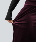 High Waisted Tummy Control Ruched Velvet Maxi Mermaid Skirt — Dusky purple — view 6
