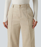 High Waisted Flare Casual Trousers with Pockets — Almond Milk — view 6